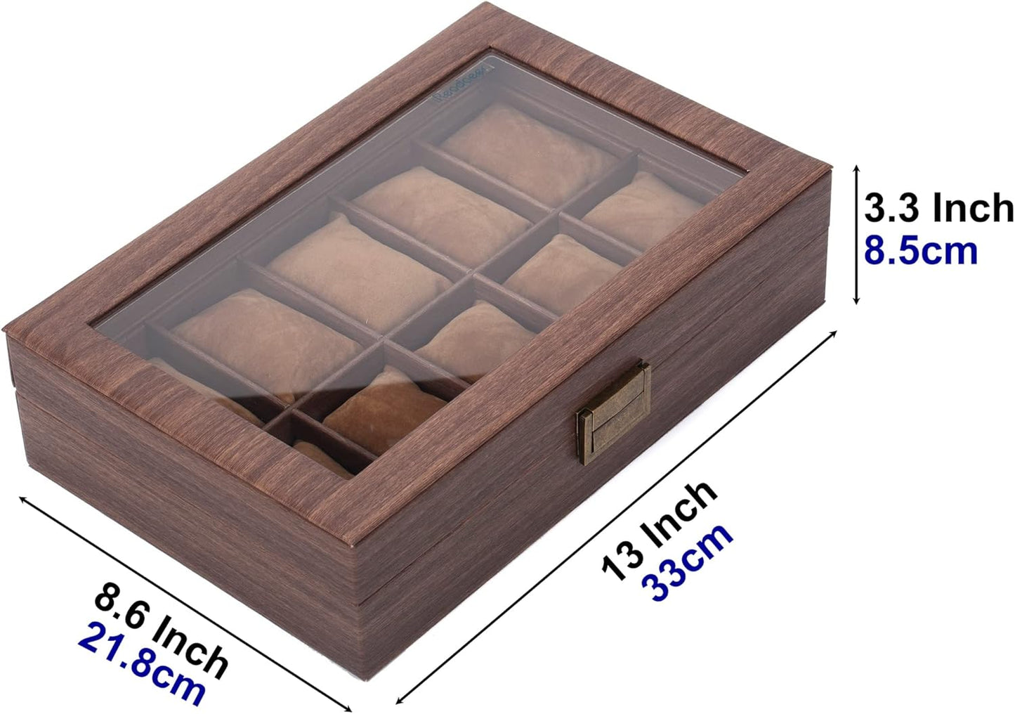 10 Slot PU Leather Watch Box Organizer Watch Case with Glass Top