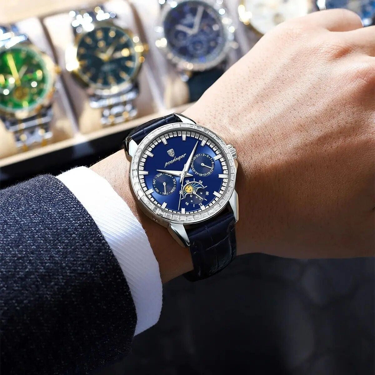 Men Luxury Sport Watch Waterproof Quartz Leather Date Week Display Watch Gift