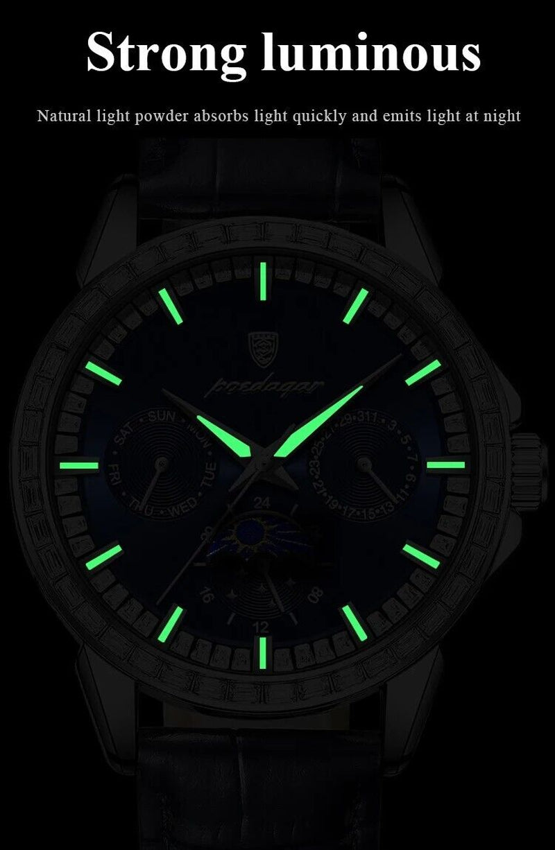 Men Luxury Sport Watch Waterproof Quartz Leather Date Week Display Watch Gift