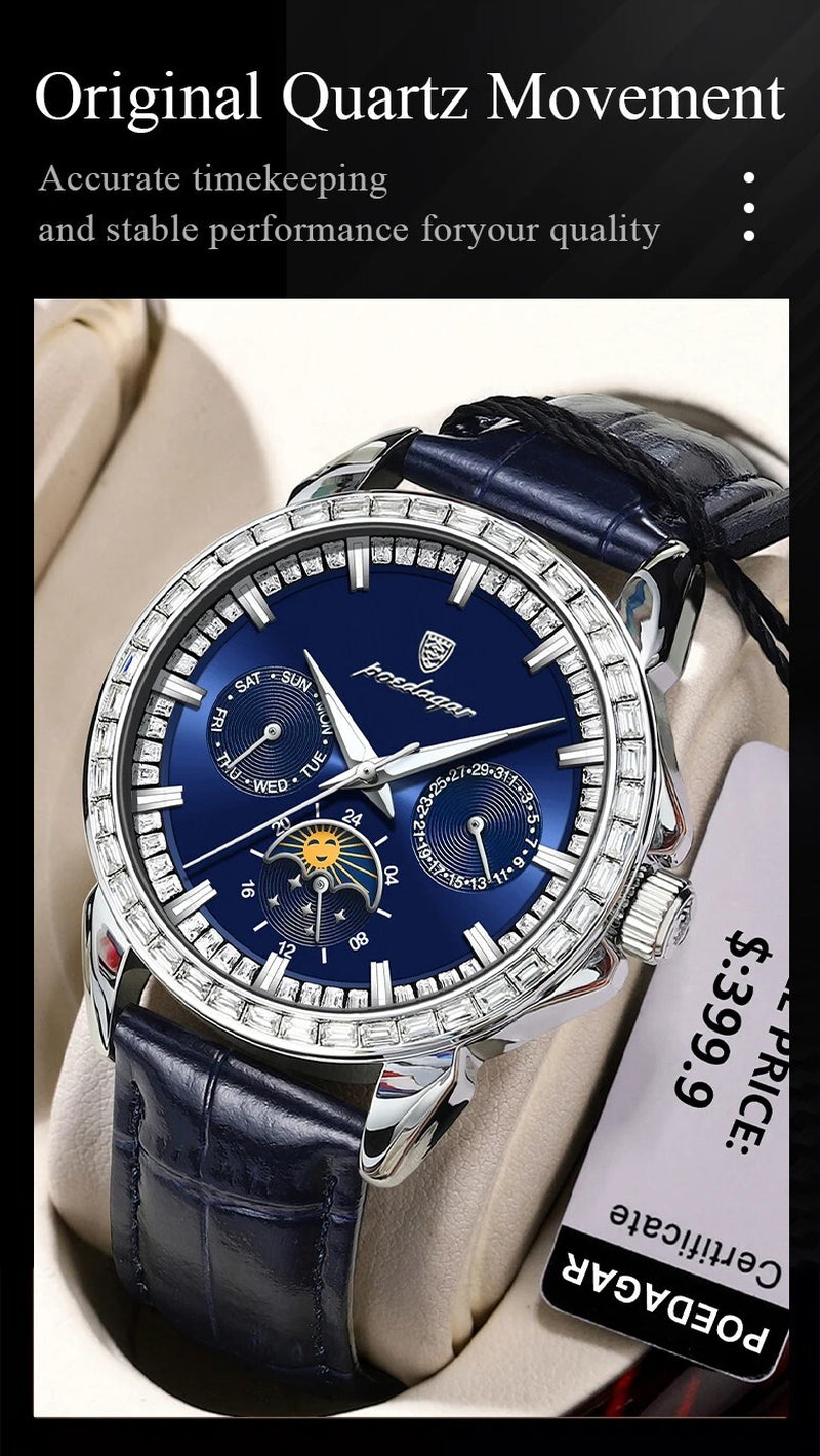 Men Luxury Sport Watch Waterproof Quartz Leather Date Week Display Watch Gift