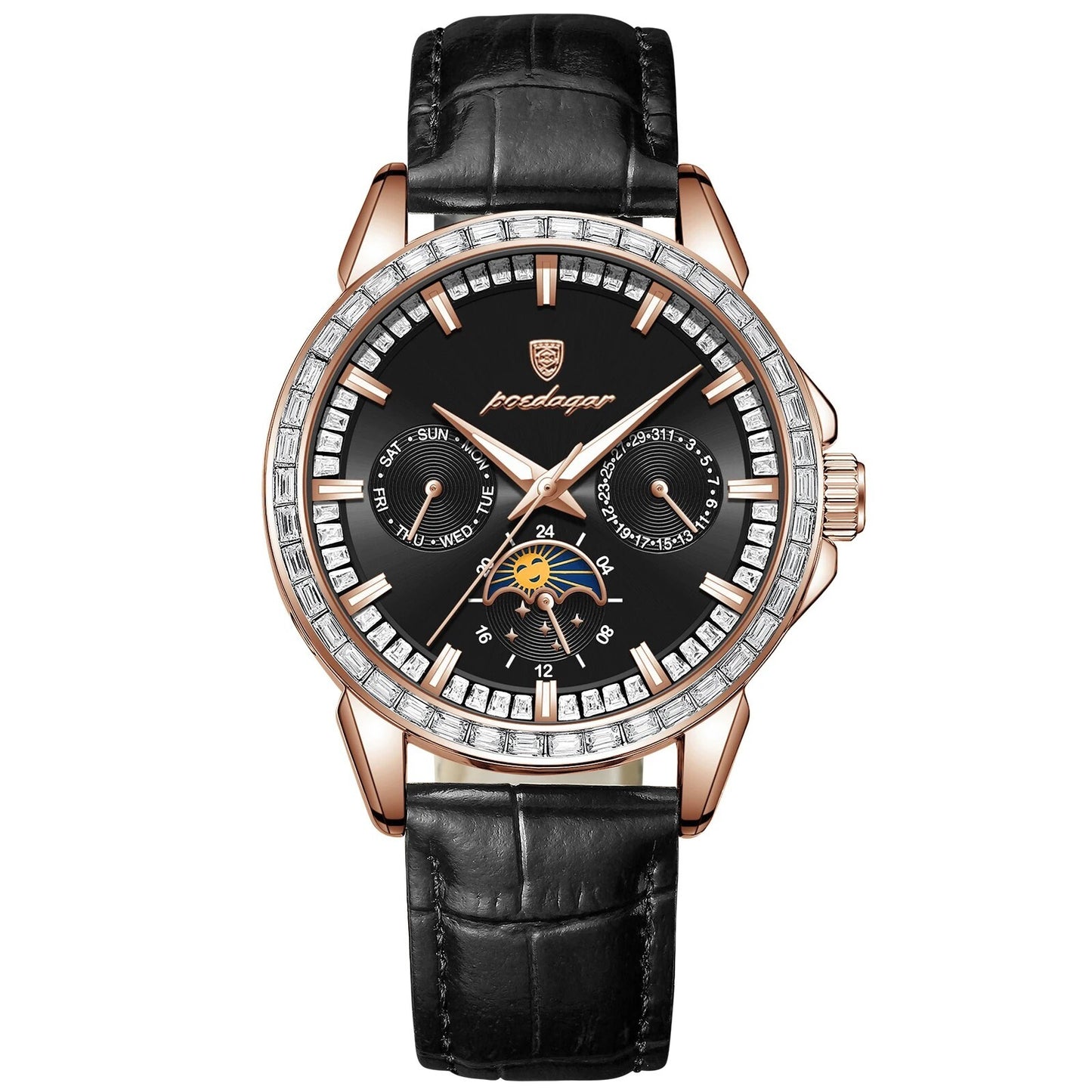 Men Luxury Sport Watch Waterproof Quartz Leather Date Week Display Watch Gift