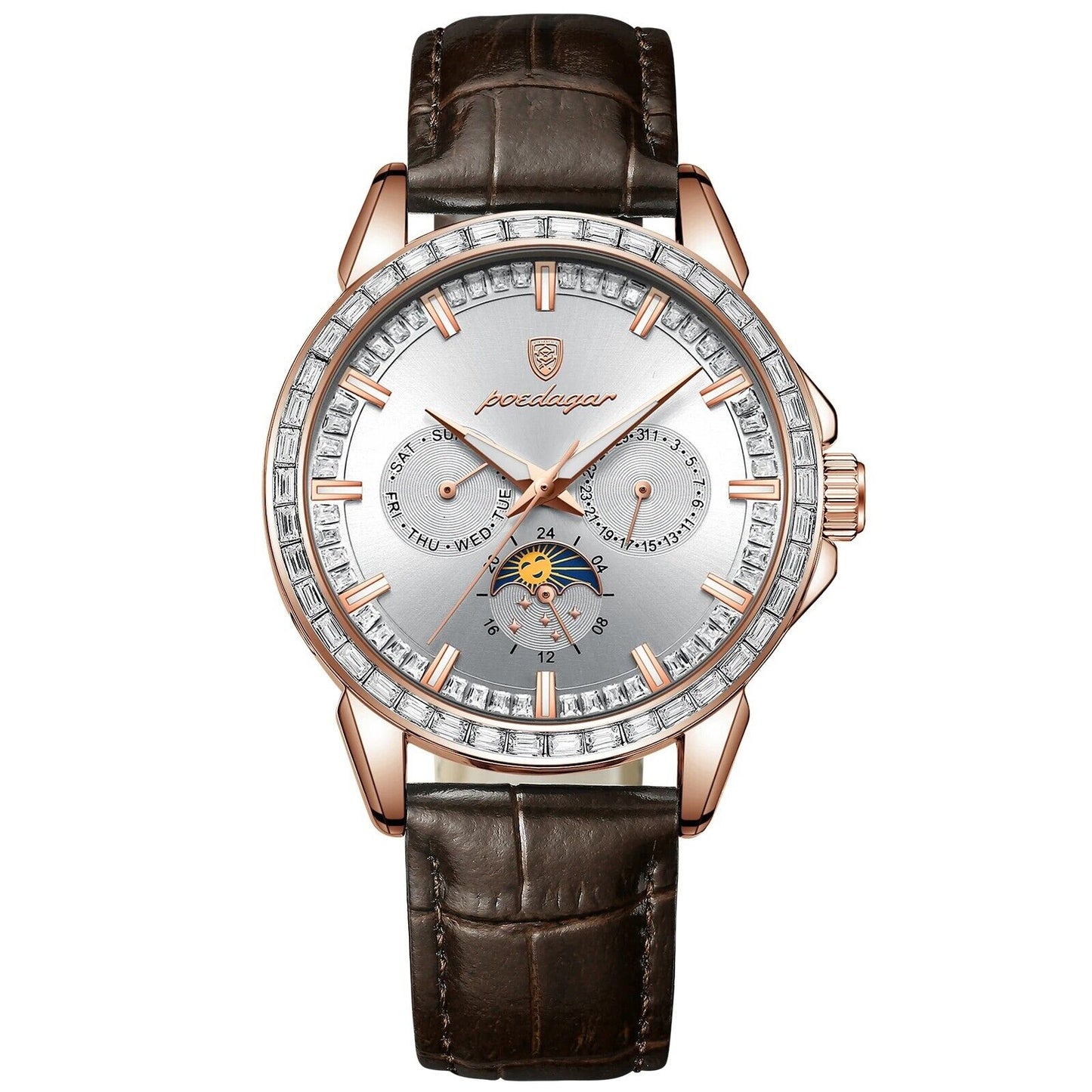 Men Luxury Sport Watch Waterproof Quartz Leather Date Week Display Watch Gift