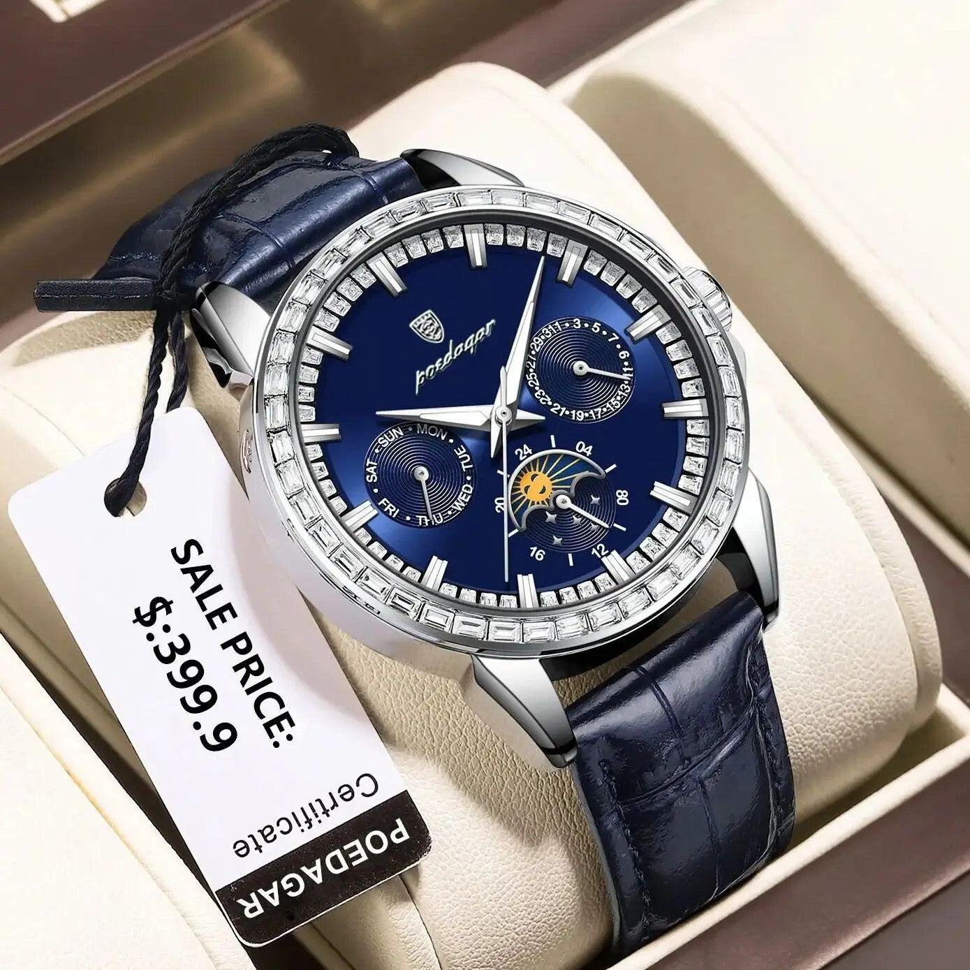 Men Luxury Sport Watch Waterproof Quartz Leather Date Week Display Watch Gift