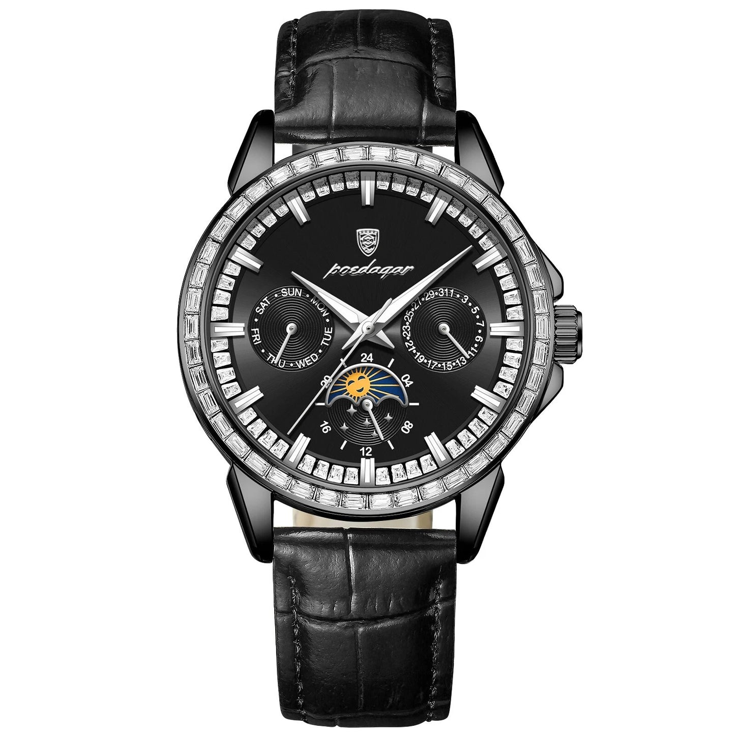 Men Luxury Sport Watch Waterproof Quartz Leather Date Week Display Watch Gift