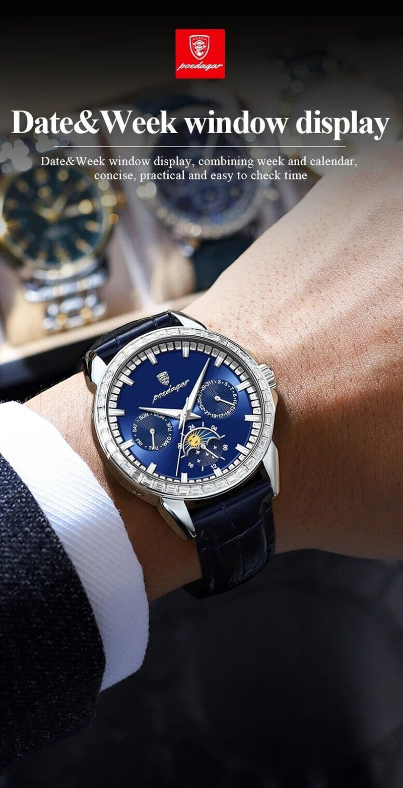 Men Luxury Sport Watch Waterproof Quartz Leather Date Week Display Watch Gift