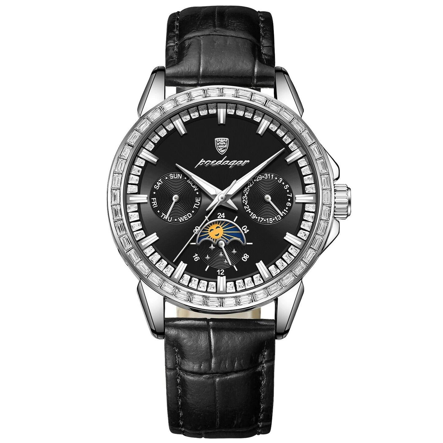 Men Luxury Sport Watch Waterproof Quartz Leather Date Week Display Watch Gift
