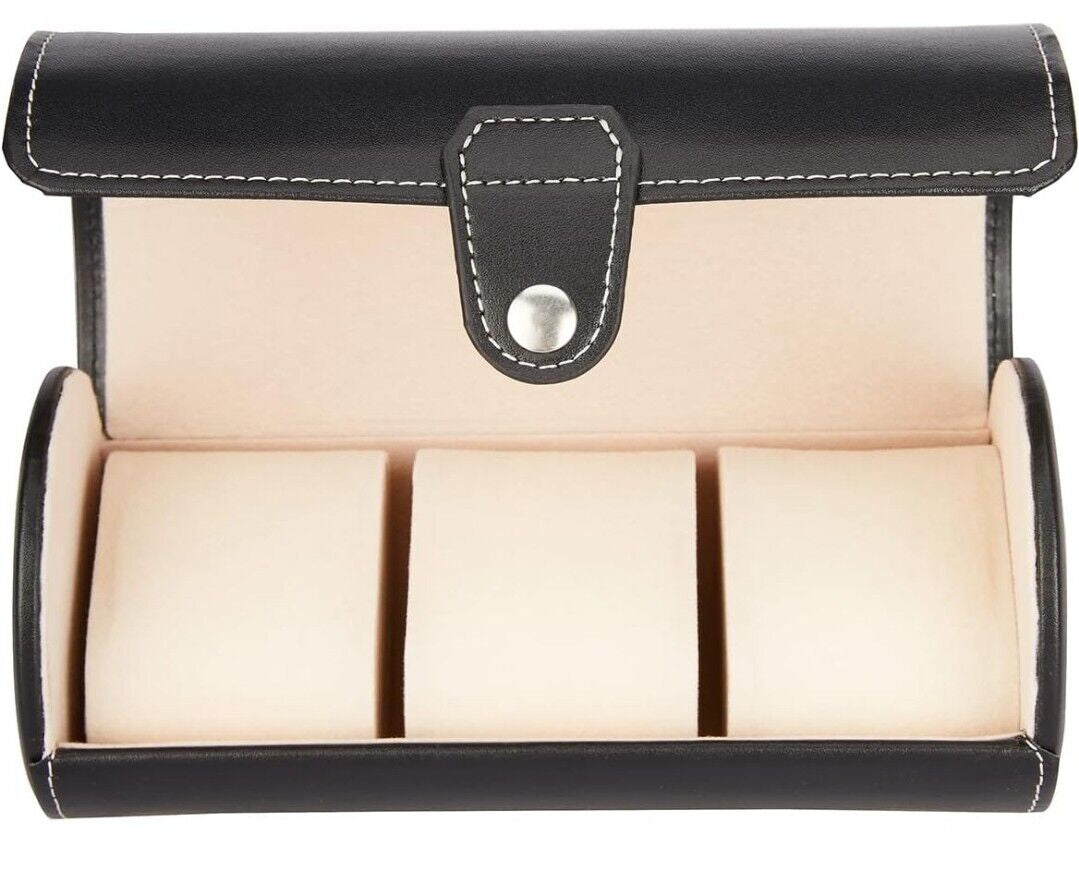 Vegan Leather Watch Case 3-Slot, Watch Roll Travel Storage Organizer