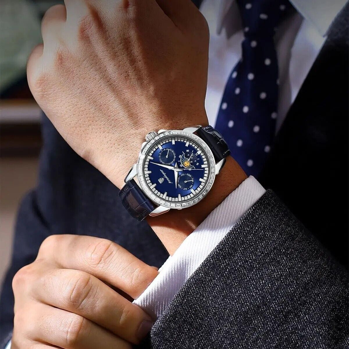 Men Luxury Sport Watch Waterproof Quartz Leather Date Week Display Watch Gift