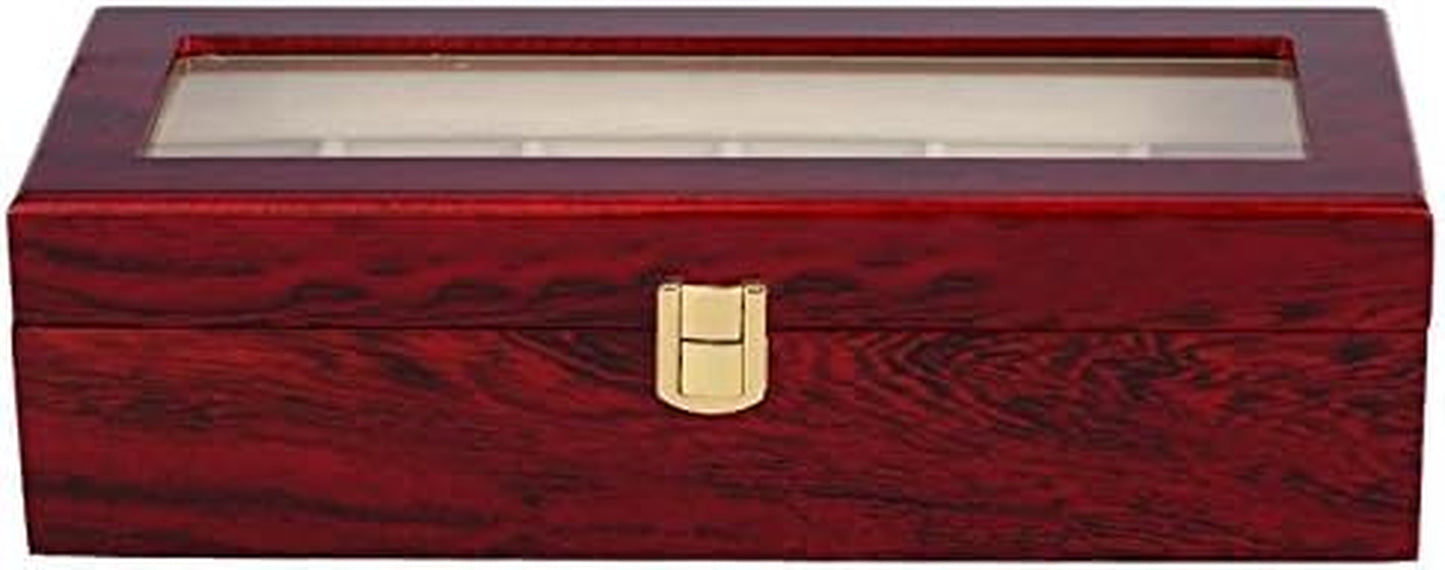 Zymise Watch Jewelry Box for Men 6 Slot Watch Case Display Box,Large Watch Display Case Organizer with Real Glass Window Top (6 Slots)