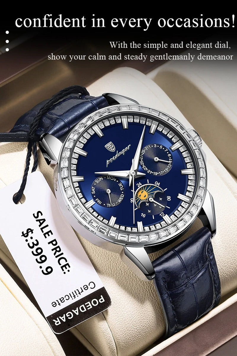 Men Luxury Sport Watch Waterproof Quartz Leather Date Week Display Watch Gift