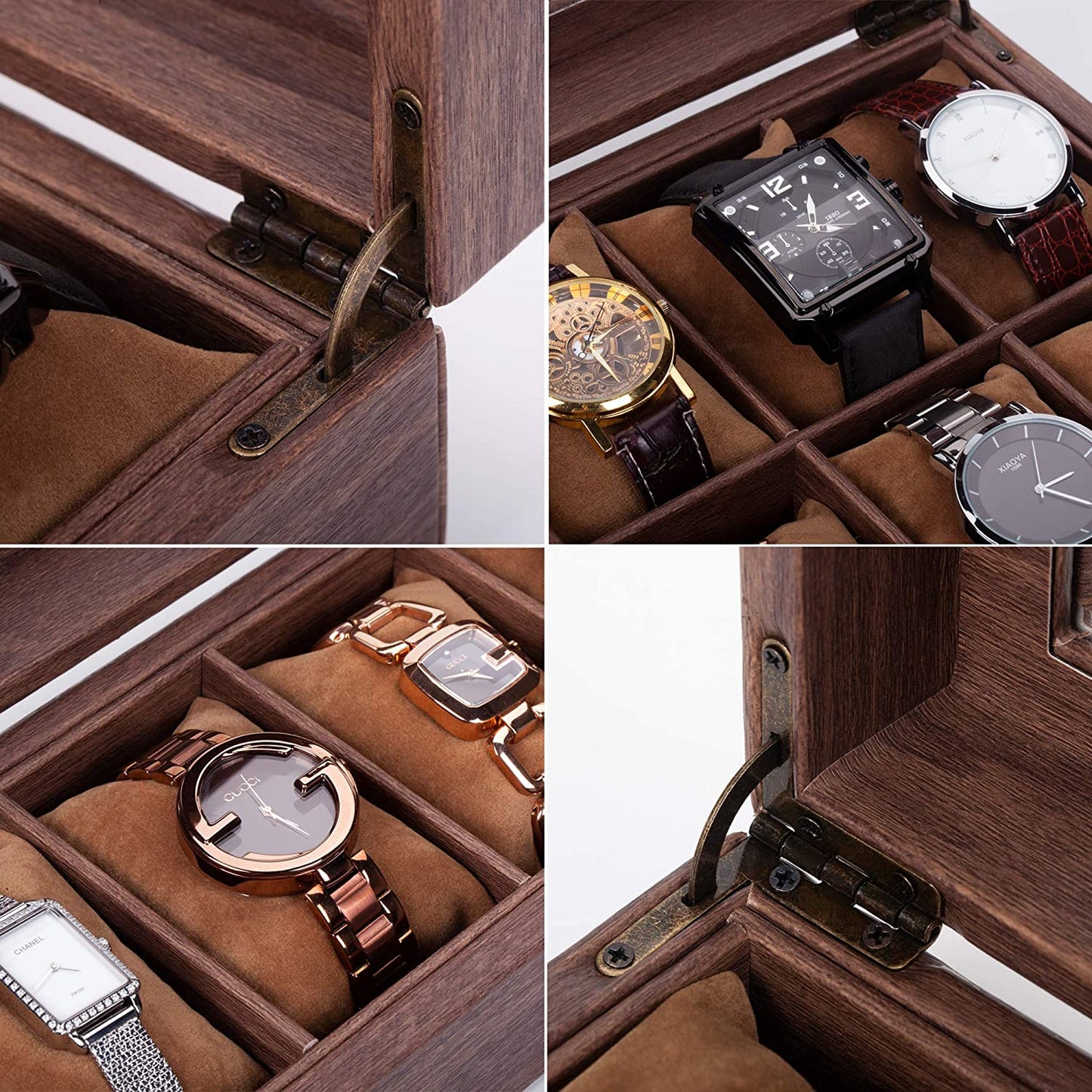 10 Slot PU Leather Watch Box Organizer Watch Case with Glass Top