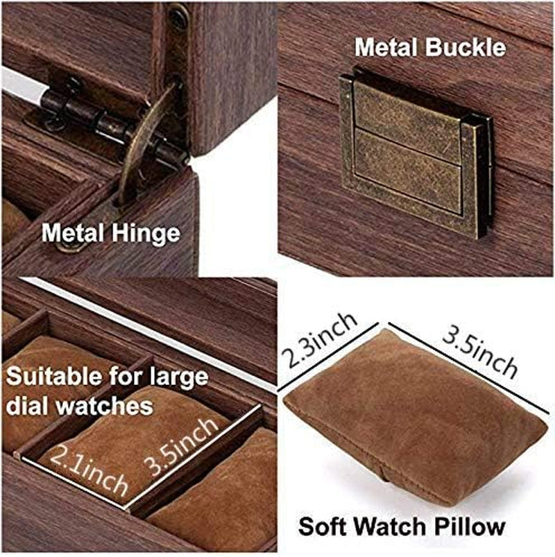 10 Slot PU Leather Watch Box Organizer Watch Case with Glass Top
