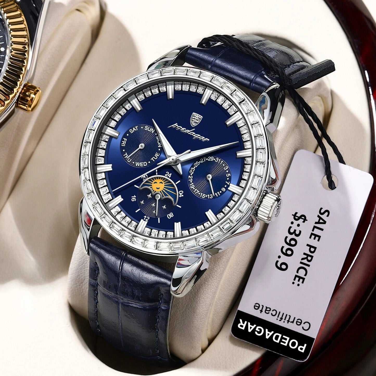 Men Luxury Sport Watch Waterproof Quartz Leather Date Week Display Watch Gift