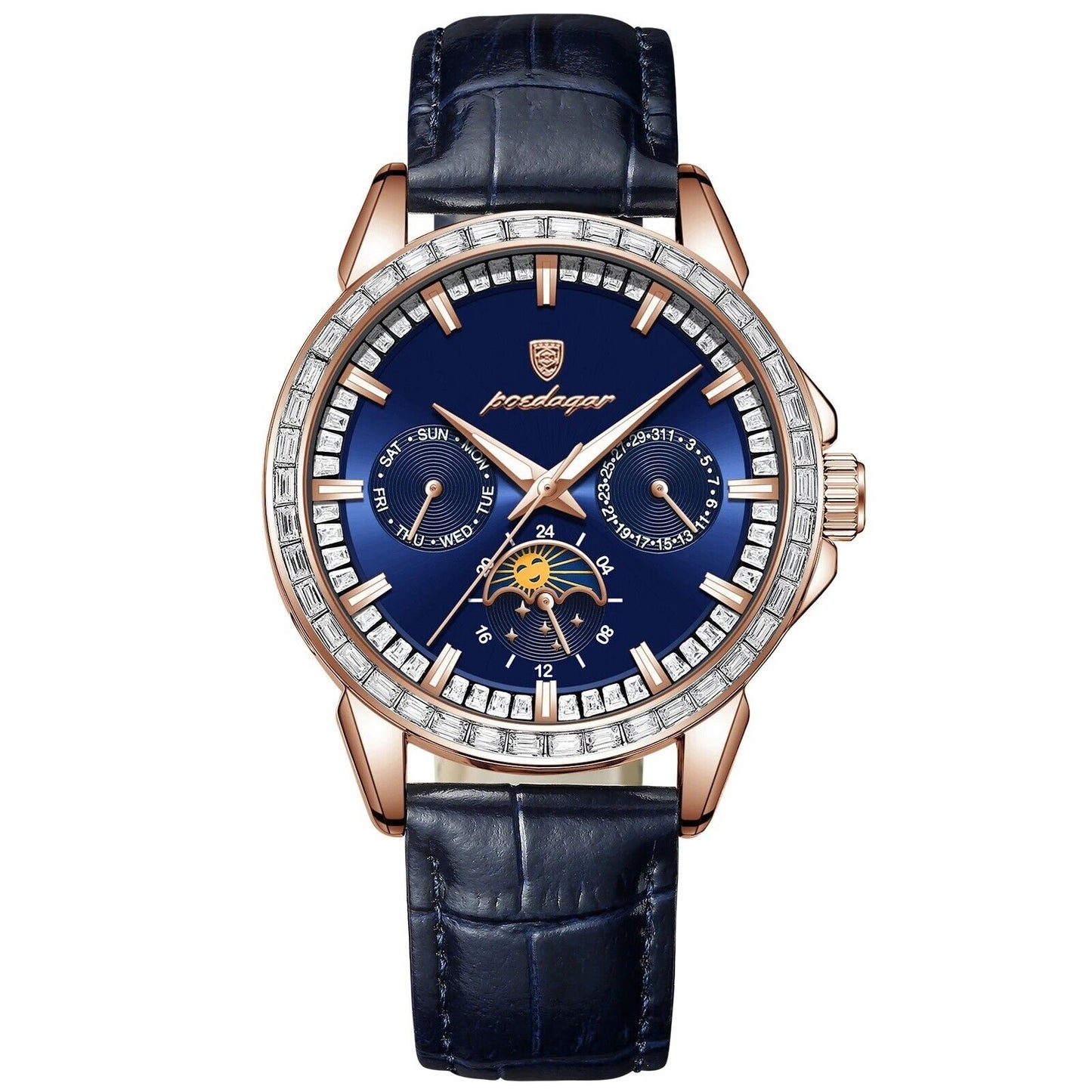 Men Luxury Sport Watch Waterproof Quartz Leather Date Week Display Watch Gift