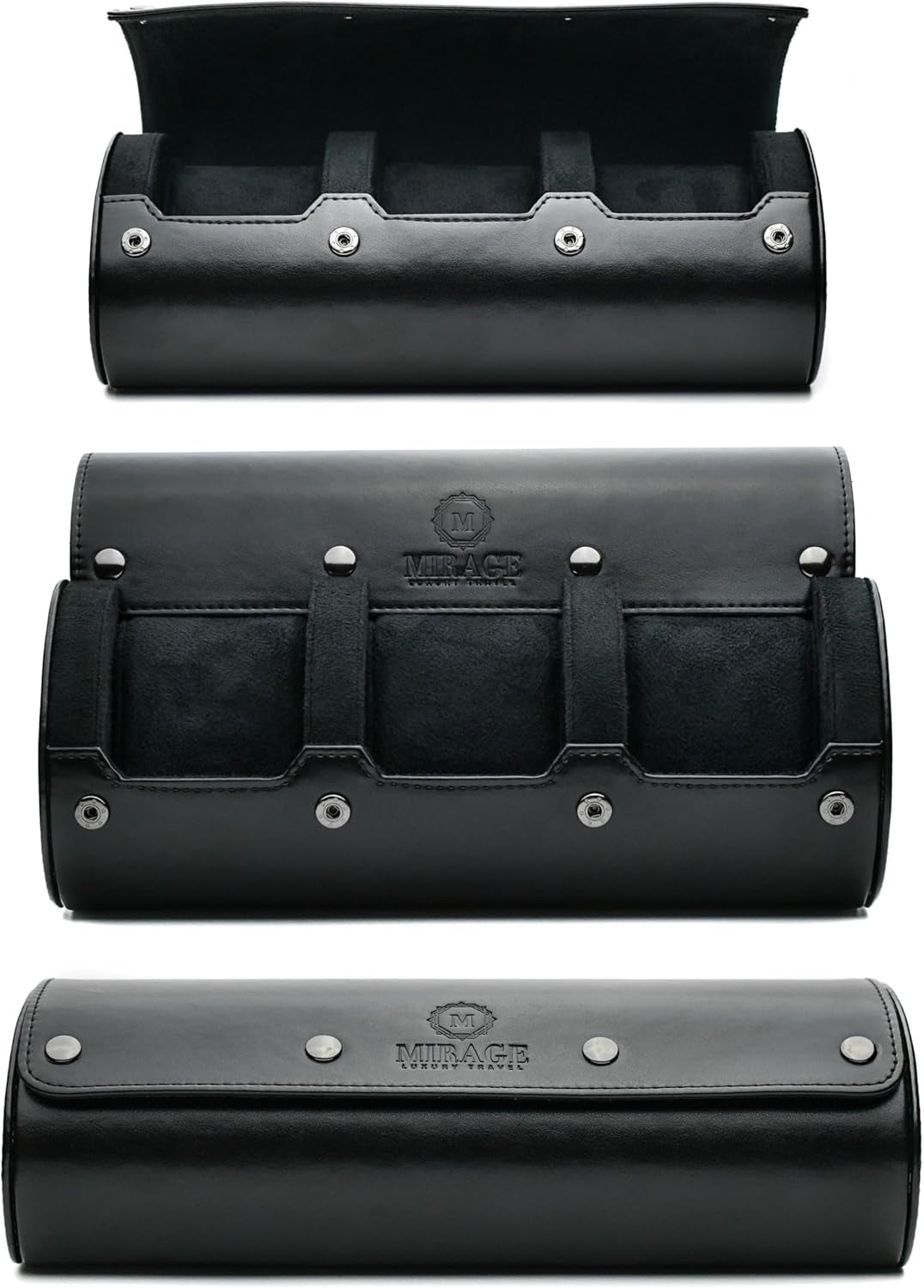 Travel Watch Case – 3 Watch Organizer Travel for Men Super Black Motif Vegan Leather