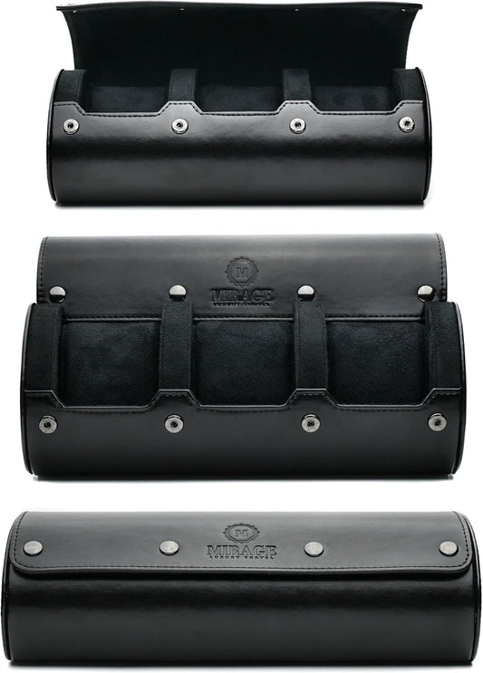 Travel Watch Case – 3 Watch Organizer Travel for Men Super Black Motif Vegan Leather