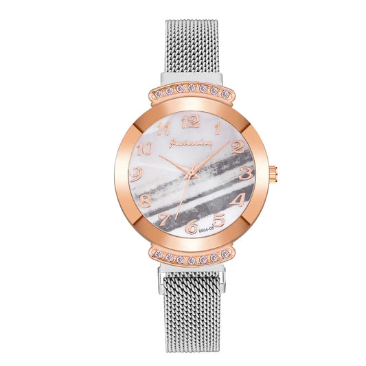 Clearance Jewelry under $5  Casual Quartz Stainless Steel Band Women Flower Rhinestone Watch