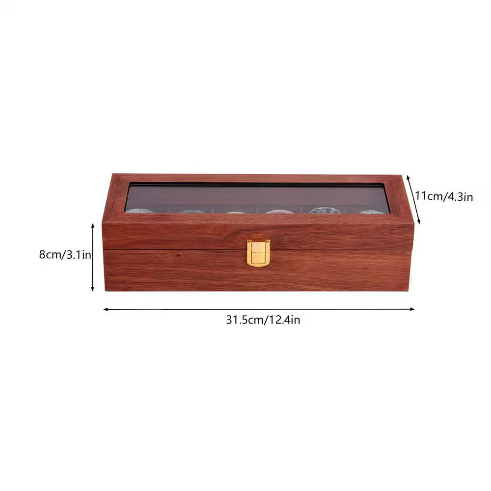 6 Slots Vintage Red Wooden Watch Box Display Organizer Jewelry Storage Case