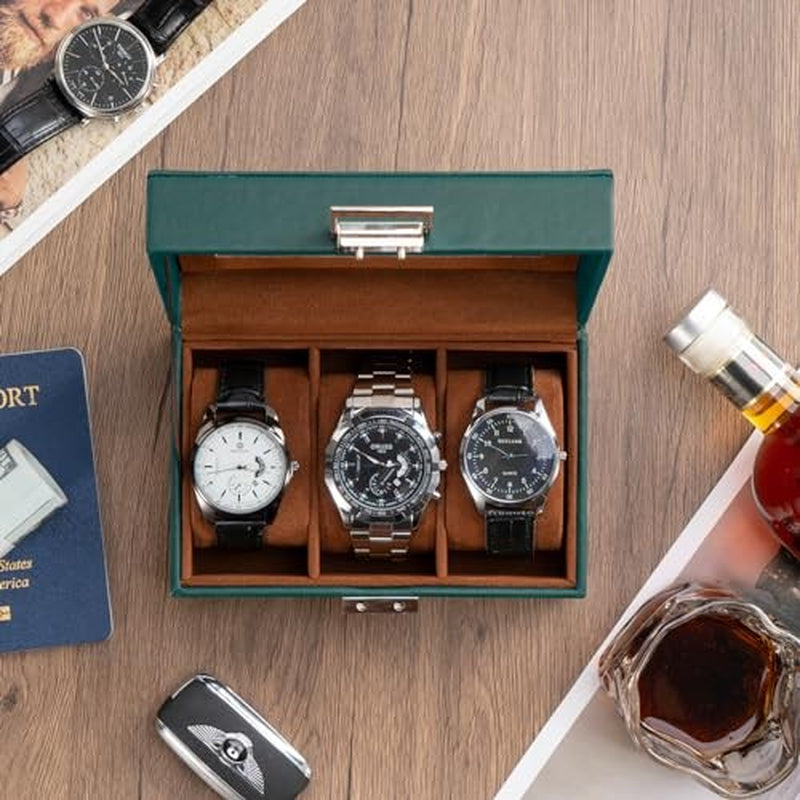 Watch Box for Men, 3 Slot Mens Watch Case, Watch Storage Watch Holder