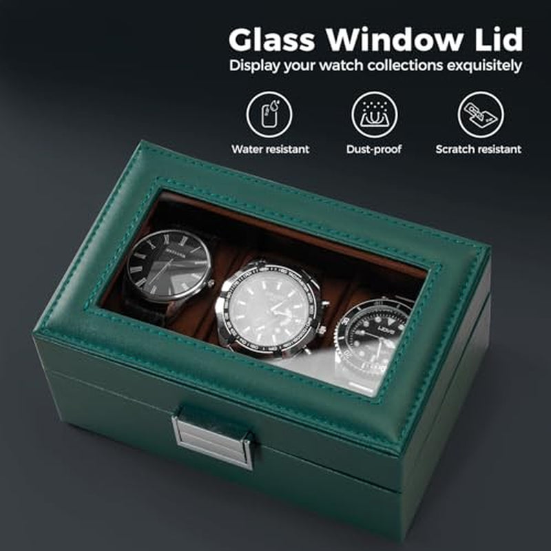 Watch Box for Men, 3 Slot Mens Watch Case, Watch Storage Watch Holder